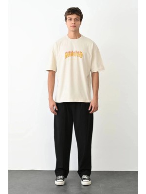 Zenvia Erkek Baskılı T-Shirt Kısa Kol Bisiklet Yaka Regular Fit Rahat Kalıp Günlük Tişört - Beyaz