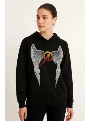 Zenvia Metallica Iki Iplik Kapüşonlu Ön ve Arka Baskılı Hoodie - Siyah