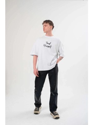 Zenvia Erkek Kısa Kol Yazlık Tişört Bisiklet Yaka Baskılı Oversize T-Shirt -  Beyaz