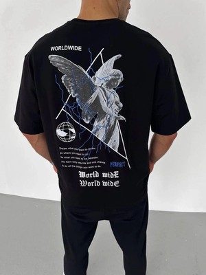 Zenvia Erkek Baskılı T-Shirt Kısa Kol Bisiklet Yaka Regular Fit Rahat Kalıp Günlük Tişört - Siyah