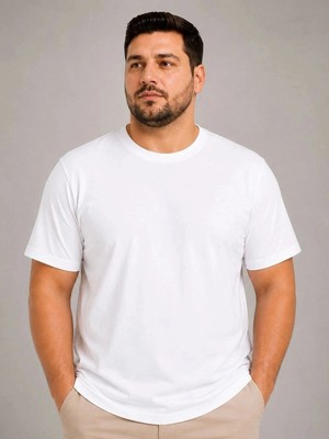 Zenvia Erkek Battal Big Size Basic Tişört Bisiklet Yaka Rahat Kalıp T-Shirt - Beyaz