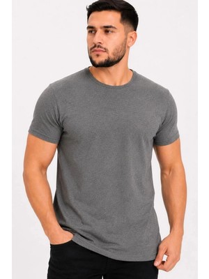 Zenvia Erkek Basic Tişört Bisiklet Yaka Kısa Kol Günlük Yazlık Slim Fit T-Shirt - Antrasit