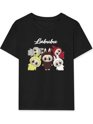 Zenvia Kız Labubu Çocuk Baskılı T-Shirt - Siyah