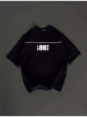 Zenvia Kadın Baskılı T-Shirt Kısa Kol Bisiklet Yaka Oversize Rahat Kalıp Günlük Tişört   - Siyah