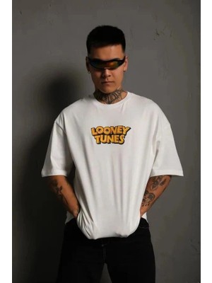 Zenvia Erkek Bisiklet Yaka Baskılı Oversize Kısa Kol T-Shirt - Beyaz