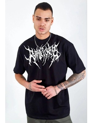 Zenvia Erkek Kısa Kol Yazlık Tişört Bisiklet Yaka Baskılı Oversize T-Shirt - Siyah