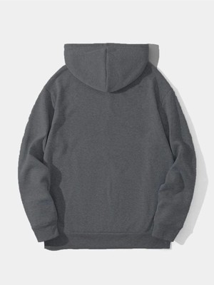 Zenvia Erkek 3 Iplik Pamuklu Kapüşonlu Kanguru Cepli Sweatshirt Hoodie -  Füme