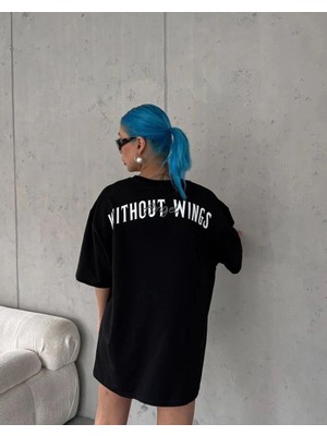 Zenvia Kadın Kısa Kol Yazlık Tişört Bisiklet Yaka Baskılı Oversize T-Shirt -  Siyah