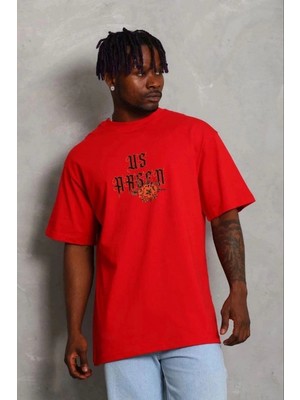 Zenvia Erkek Baskılı T-Shirt Kısa Kol Bisiklet Yaka Regular Fit Tişört - Kırmızı