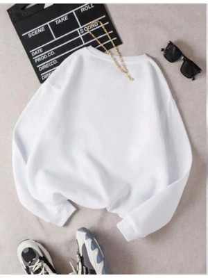 Zenvia Kadın 3 Iplik Pamuklu Bisikilet Yaka Sweatshirt - Beyaz