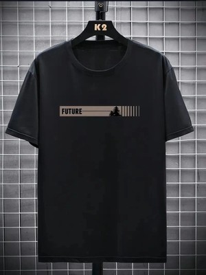 Zenvia Erkek Tişört Futre Baskılı Kısa Kol Bisiklet Yaka T-Shirt - Siyah