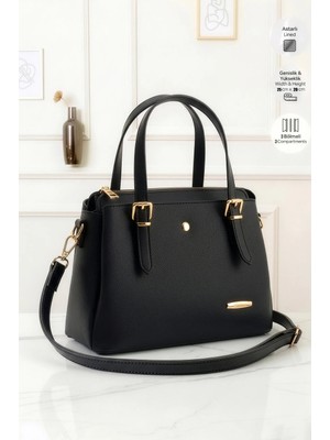 Lifonbag Kadın 3 Bölmeli Astarlı Fermuar Kapama El Kol ve Omuz Çantası (25X20 Cm)