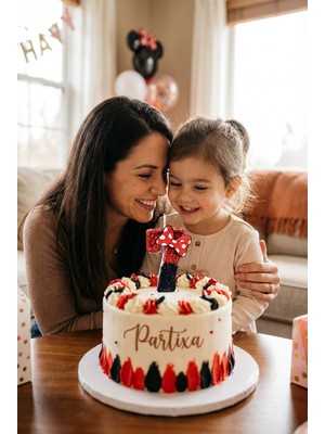 Partixa Fiyonk Detaylı Kırmızı-Siyah Rakam Mum Doğum Günü Pasta Süsü