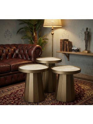Shade Design Vetra Olımpo Bronz Eskitme Seramik Zigon Sehpa 3’lü Set – Ultra Mdf Modern Yan Sehpa