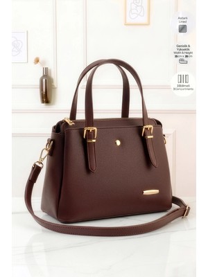 Lifonbag Kadın 3 Bölmeli Astarlı Fermuar Kapama El Kol ve Omuz Çantası (25X20 Cm)