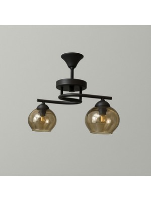 UltraMint 2'li Siyah Metal Kasa Oval Bal Cam Modern Avize Seti
