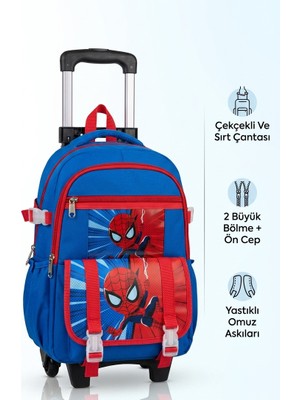 M.Blade 2 Kademeli Çekçekli Tekerlekli Karekter Desenli Laptop Bölmeli Ilkokul Sırt Çantası 40*27*17 cm