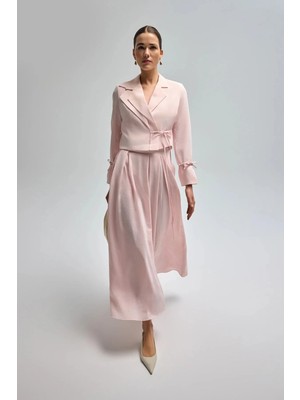 Miraydin Butik Kadın Yaka Detaylı Şık Ceket ve Etek Takım Pembe - 41337