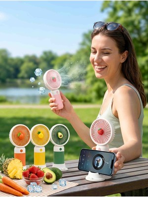 Wolawood Süper El Fanı (3~kademe) Hemde Masaüstü Telefon Tutucusu, Meyveli Usb'li Vantilatör Çantada Taşınabilir, Şarjlı Sessiz Soğutucu Pervane Ultra Güçlü El Fanı