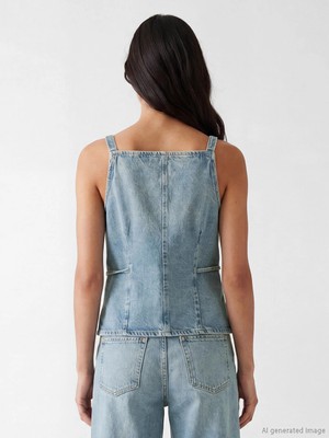 LC Waikiki Indigo Kare Yaka Kadın Jean Yelek
