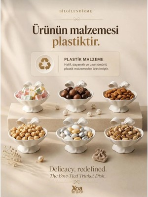 Xoa Collection Bondé Estetik Fiyonk Detaylı Lokumluk - Kahve Yanı Sunumluk ve Hediyelik Süs Tabağı 6 Adet