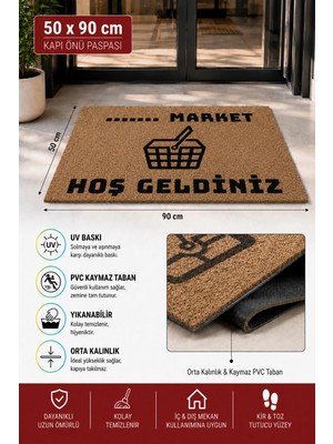 Valerine Life Market Gross Coco Hoş Geldiniz Işyeri Koko Kapı Önü Paspası 50X90CM Kişiye Firmaya Özel