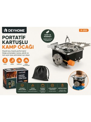 Deyhome K-202 Taşınabilir Kartuşlu Kamp Ocağı Katlanabilir Metal Gövde ile Hafif ve Kompakt Tasarım