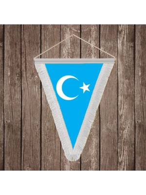Punto Dizayn Doğu Türkistan Beyaz Saçaklı Üçgen Flama Bayrak Hatıra Flama