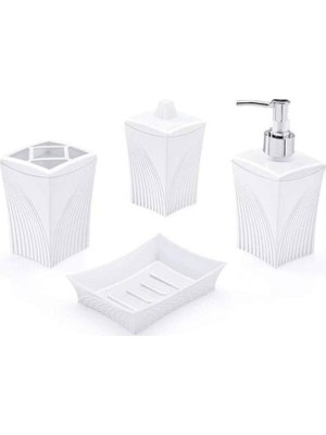 Abnturk Yüksek Kalite 4 Parçalı Banyo Seti Sabunluk, Diş Fırçalık, Sıvı Sabunluk ve Aksesuar Kutusuı