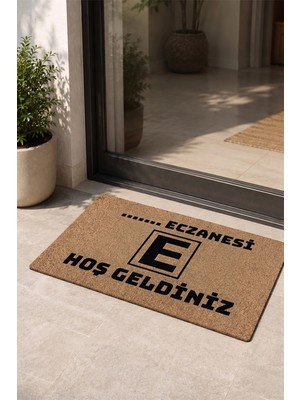 Valerine Life Eczane Logolu Coco Görünüm Hoş Geldiniz Işyeri Koko Kapı Önü Paspası 50X90CM Kişiye Firmaya Özel