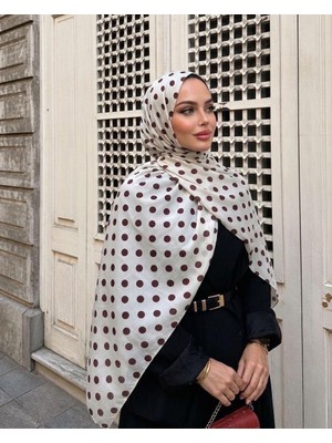 Revam Collection Puantiye Desenli Pamuk Soft Şal Beyaz-Kahve