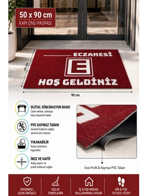 Valerine Life Eczane Logolu Kırmızı Hoş Geldiniz Işyeri Kapı Önü Paspası 50X90CM Kişiye Firmaya Özel