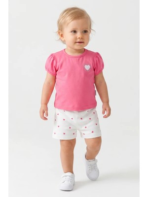 Mini Baray Kız Bebek Tişört ve Kalp Desenli Gabardin Şort Takımı (9-24 Ay)