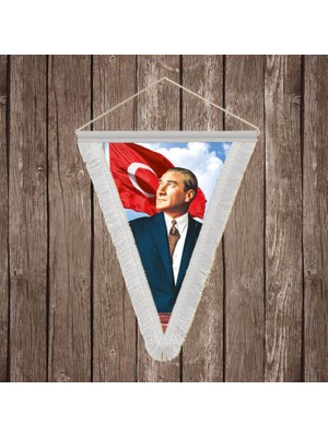 Punto Dizayn Istikbal Göklerdedir Mustafa Kemal Atatürk-Ay Yıldız Poster Beyaz Saçaklı Üçgen Flama Bayrak Hatıra Flama ATA33