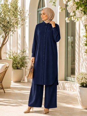 Esra Butik Premium %100 Tensel Kumaş Ikili Tesettür Takım | Ekru-Mürdüm-Mavi