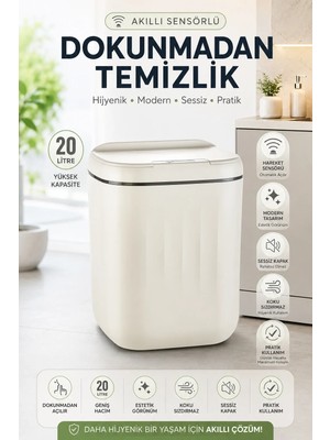 sbodurhome Akıllı Sensörlü 20 Litre Çöp Kovası Sessiz Kapaklı Modern Hijyenik Ev Tipi Çöp Kutusu