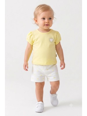 Mini Baray Kız Bebek Tişört ve Kalp Desenli Gabardin Şort Takımı (9-24 Ay)