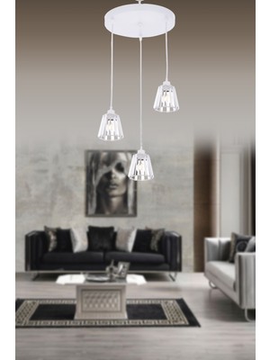 UltraMint Şık Kristal Taşlı 3 Lü Sarkıt Avize Beyaz Modern Tasarım
