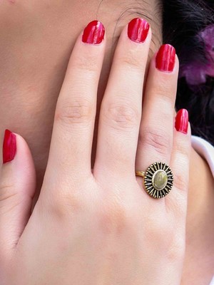 Esha Store Doğal Taş Sitrin Doğal Taşlı Antik Model Kadın Ayarlanabillir Yüzük EUY74S