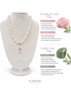 Solare Accessories Doğal Pembe Kuvars & Yeşim Taşı Kolye