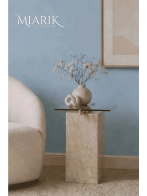 Miarik Design Xana -Mermer Model Camlı Yan Sehpa