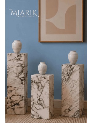 Miarik Design Mermer Menekse Küp 3 Lü Takım Yan ve Orta Sehpa