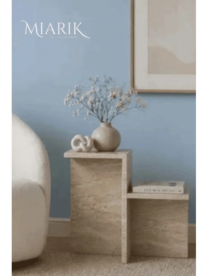 Miarik Design Traverten Mermer Alessı Yan Sehpa , Masa , Orta Sehpa , Zigon