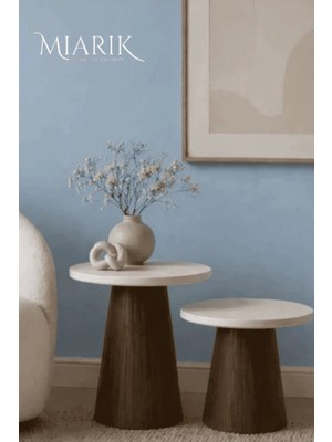 Miarik Design Traverten Mermer Ahsap Lavin Yan Sehpa , Masa , Orta Sehpa , Zigon