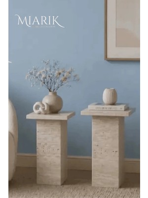 Miarik Design Traverten Mermer Darlene Yan Sehpa , Masa , Orta Sehpa , Zigon