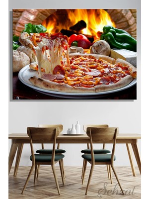 Şehzat Yatay Tekli Kanvas Duvar Tablosu Modern Lokanta Kafe Restoran Mutfak Pizza Margarita Taş Fırın