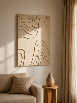 Misinko Torin Dekoratif Dokulu Tablo | 3D Kabartmalı Modern Bej Duvar Dekoru (50X70 Cm)