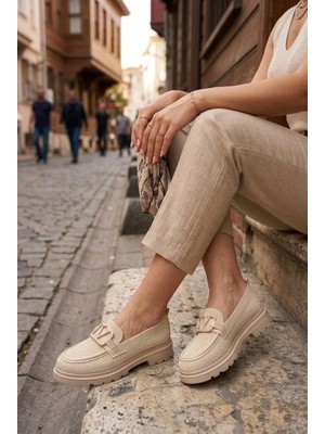Fort Ventes 346800 Rahat Toka Aksesuarlı Triko Loafer Kadın Ayakkabı