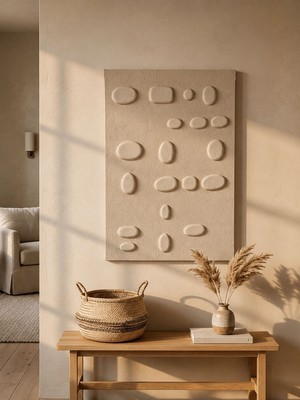 Misinko Doras Dekoratif Dokulu Tablo | 3D Kabartmalı Modern Bej Duvar Dekoru (50X70 Cm)
