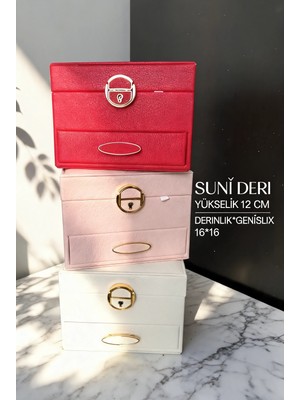 Meya Design Lüks Suni Deri Çekmeceli ve Kilitli Takı Kutusu & Mücevher Organizatörü